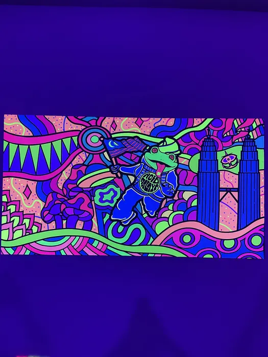Kuala Lumpur skyline artwork under UV light