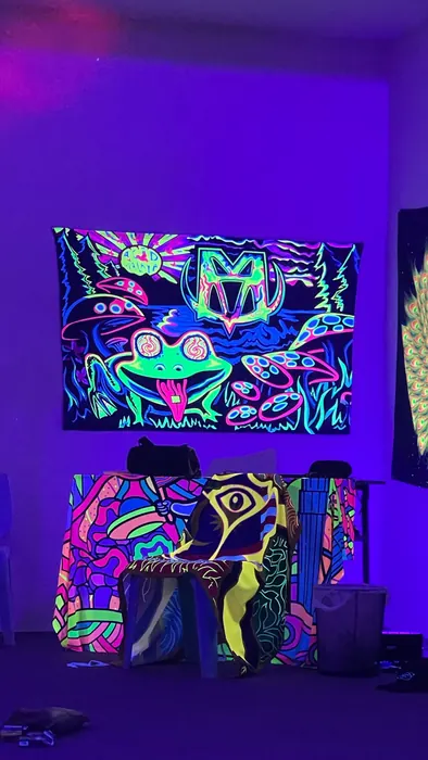 Artworks and tapestries on display